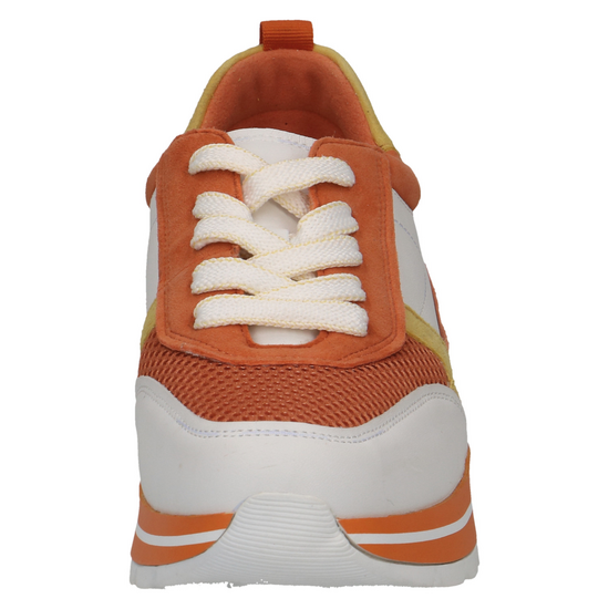 Caprice Orange and Yellow suede leather wedge trainer.