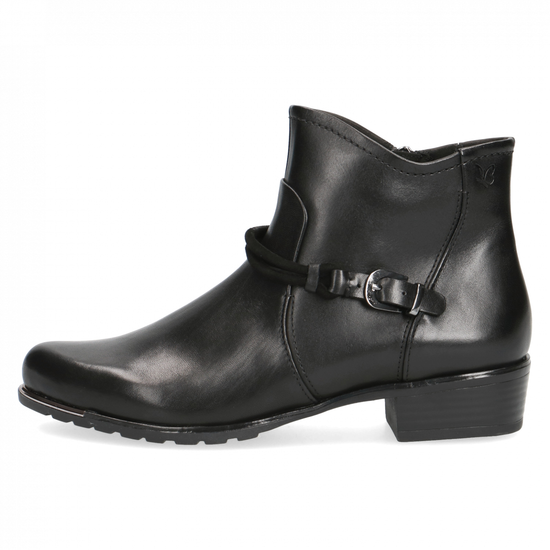 Caprice Black Leather Ankle Boot With Suede Strap, Buckle and Side Zip. Only sizes 5 left