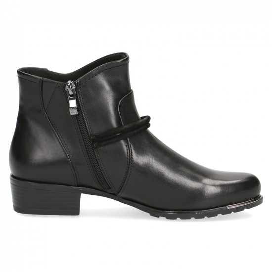 Caprice Black Leather Ankle Boot With Suede Strap, Buckle and Side Zip. Only sizes 5 left