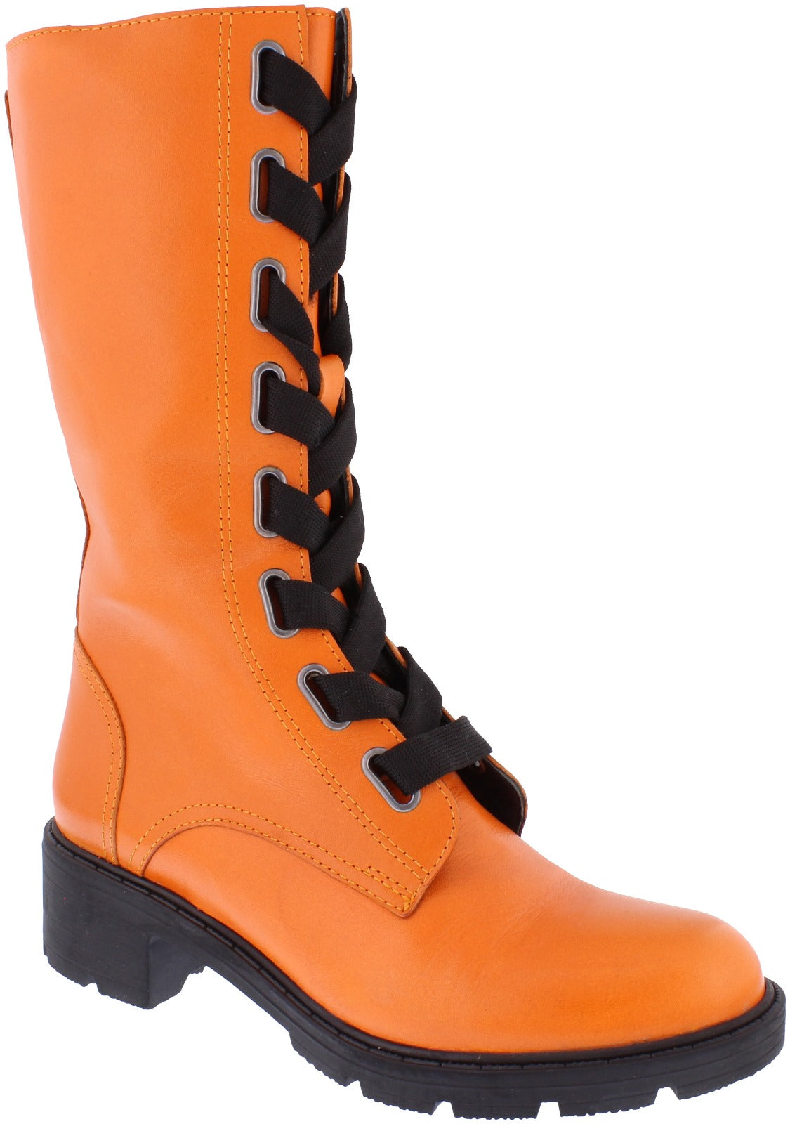 Adesso Roxy Pumpkin Leather Lace Up Mid Length Boot With Side zip