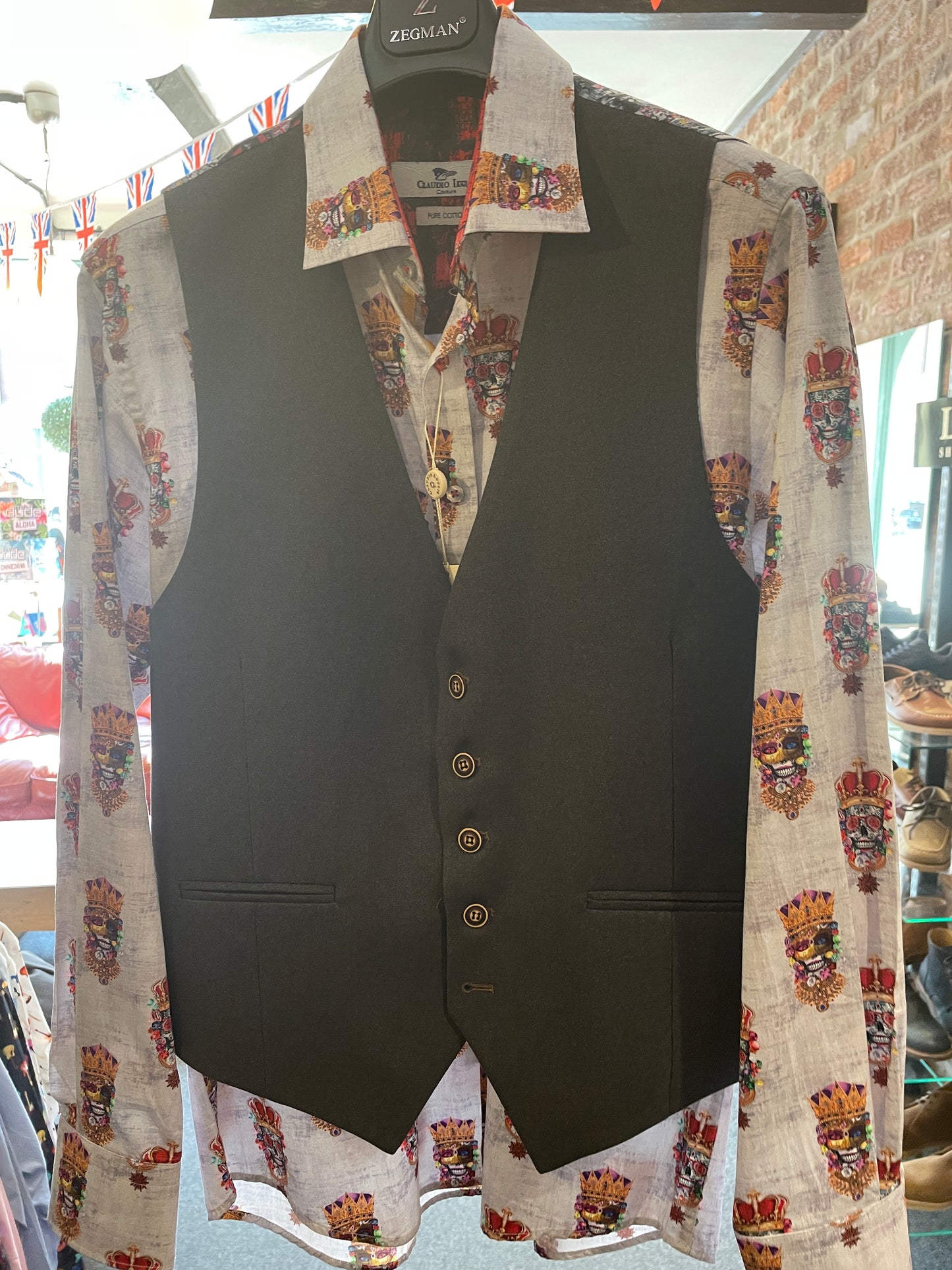 Claudio Lugli Mod Grey Tan Trim Blazer & Waistcoat