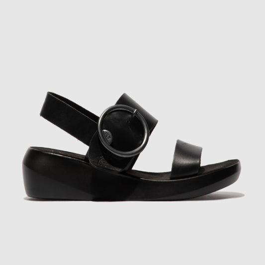 Fly London Bani Bridle Black Wedge sandal. only size 8 left.