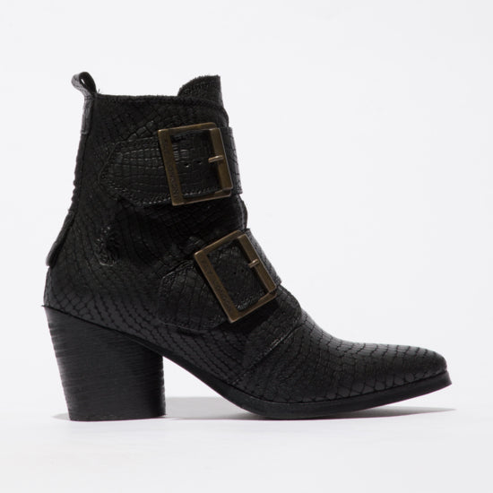 Fly London Aria Croco Black Ankle Boot