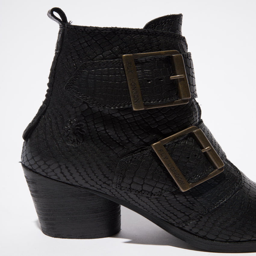 Fly London Aria Croco Black Ankle Boot