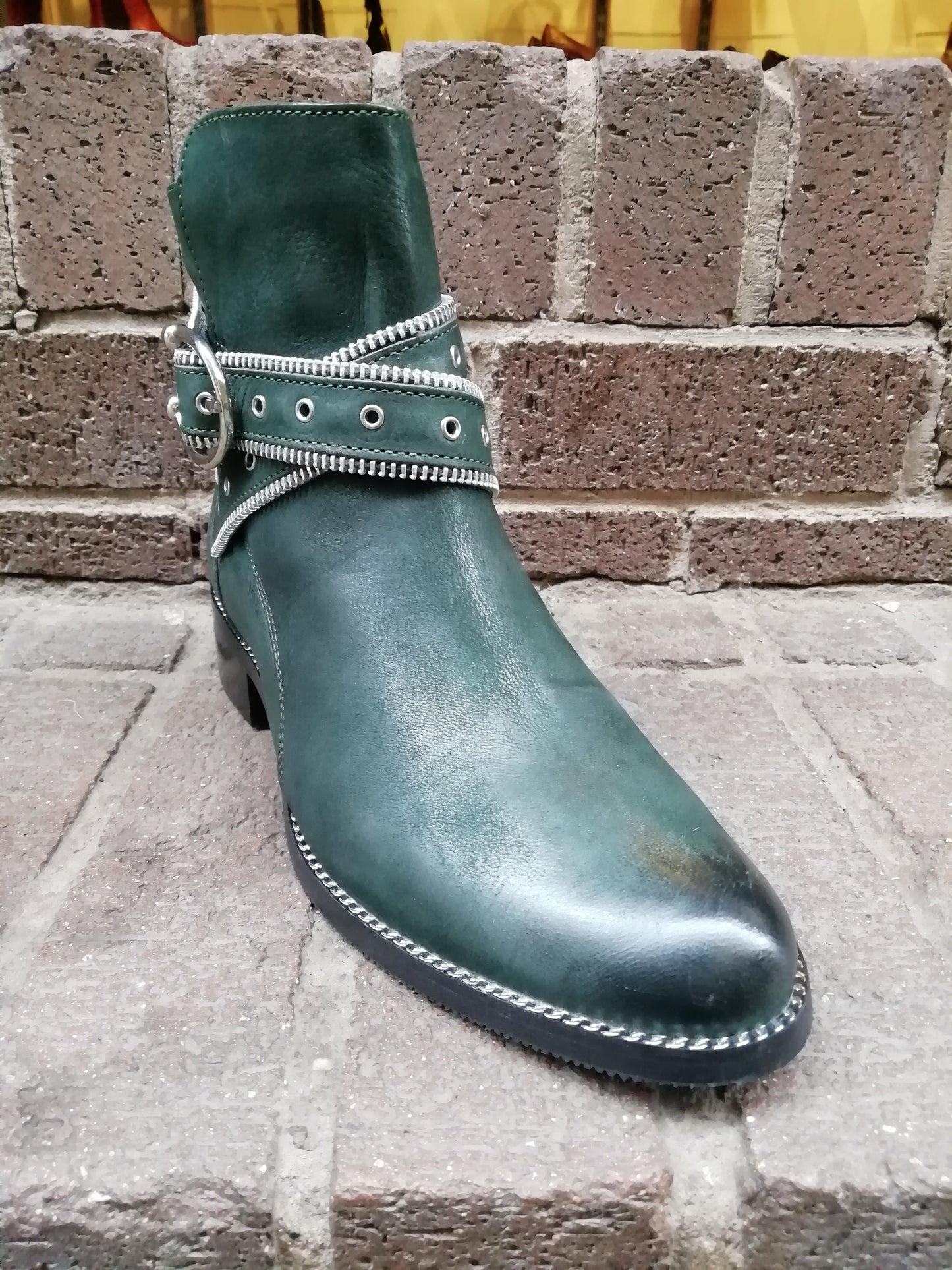 Moda In Pelle Bristina Green Leather Buckle Ankle boot