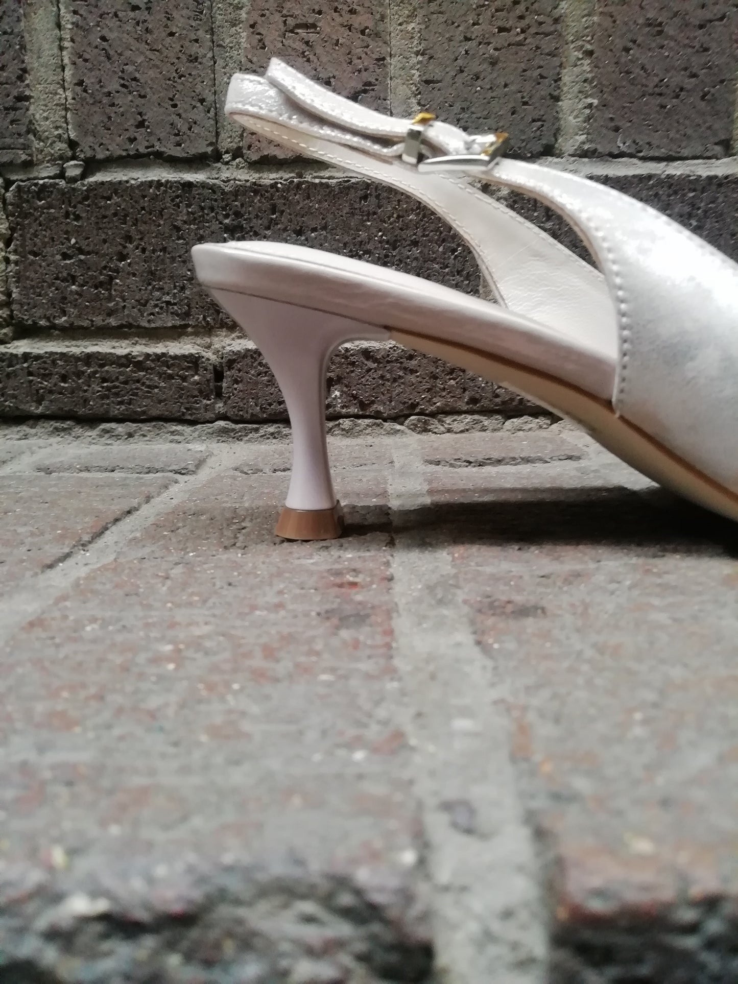 Capollini Allegra Metallic Pink Suede Sling Back shoe.