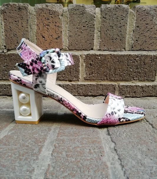 Moda in Pelle Sandypearl Pink Multi Snakeprint sandal Only sizes 3 & 8