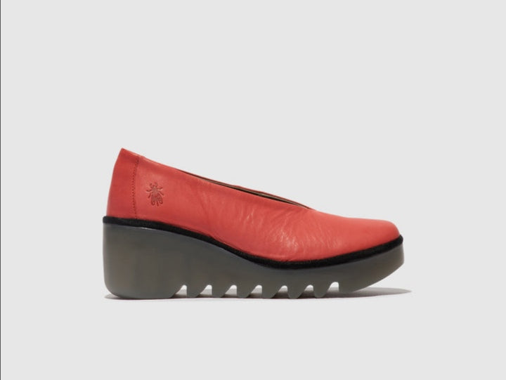 Fly London Beso246 Ceralin Raspberry Leather wedge shoe. Only sizes 4 and 5 left.