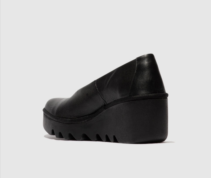 Copy of Fly London Beso246 Ceralin Black Leather wedge shoe. Only size 9 left.