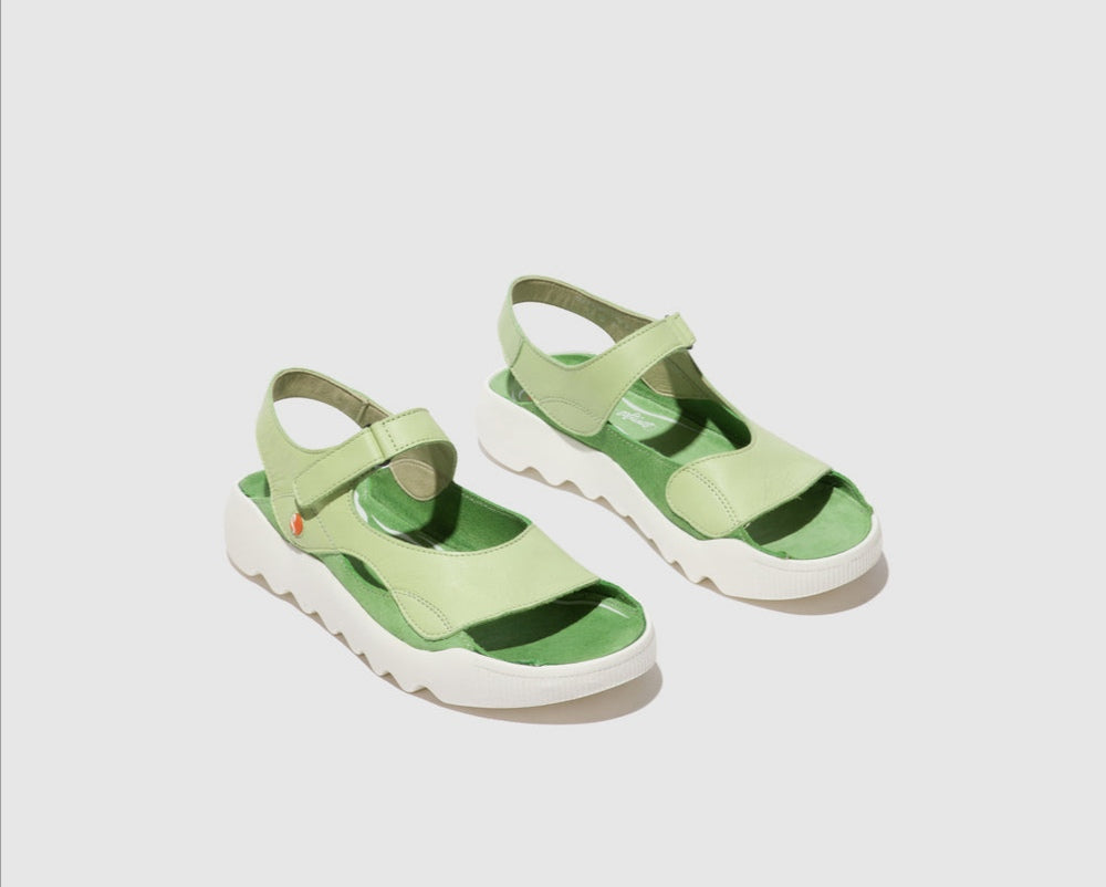Softinos Weal712 Light Green Leather Sandals with Velcro.