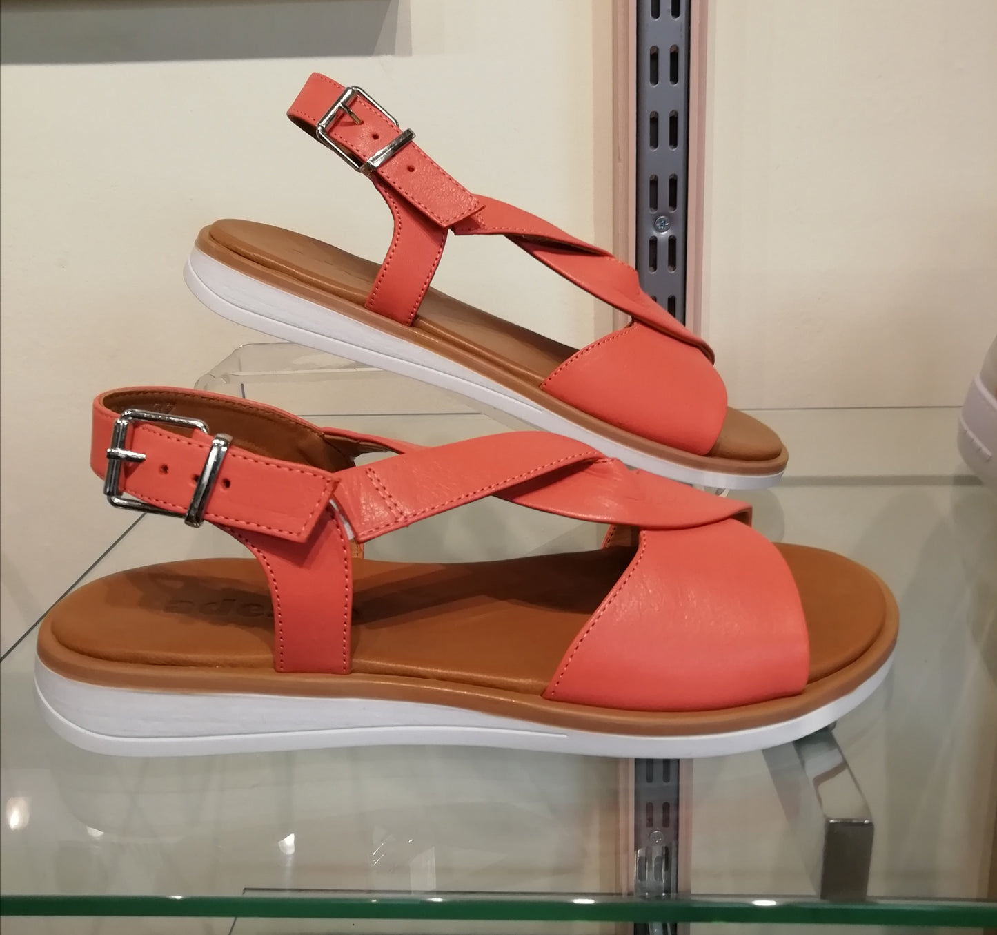 Adesso Daisy Watermelon Leather Sandal with buckle.