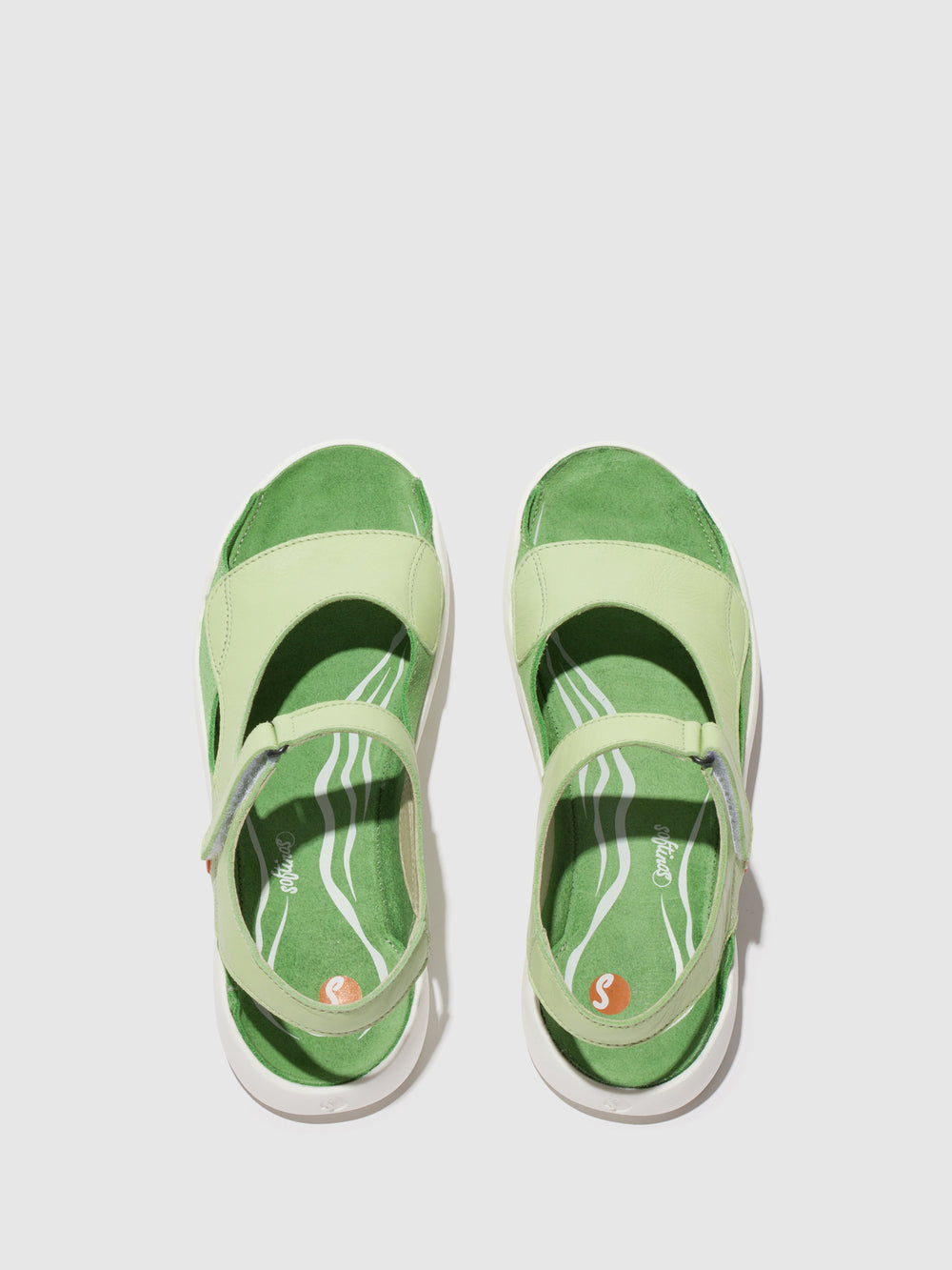 Softinos Weal712 Light Green Leather Sandals with Velcro.