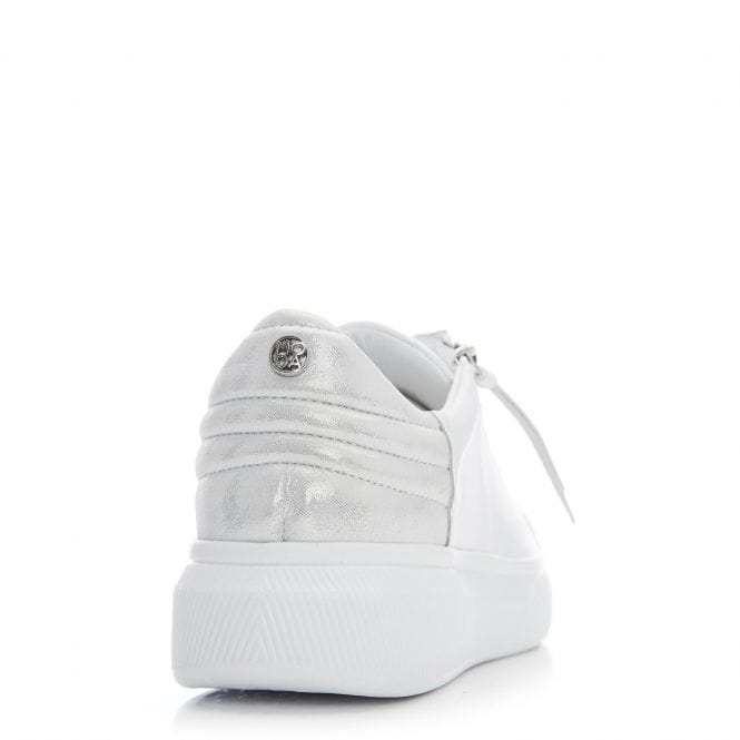 Moda In Pelle Alenti White with Quilted Sparkly Detail Leather Trainer with Zip and Laces.
