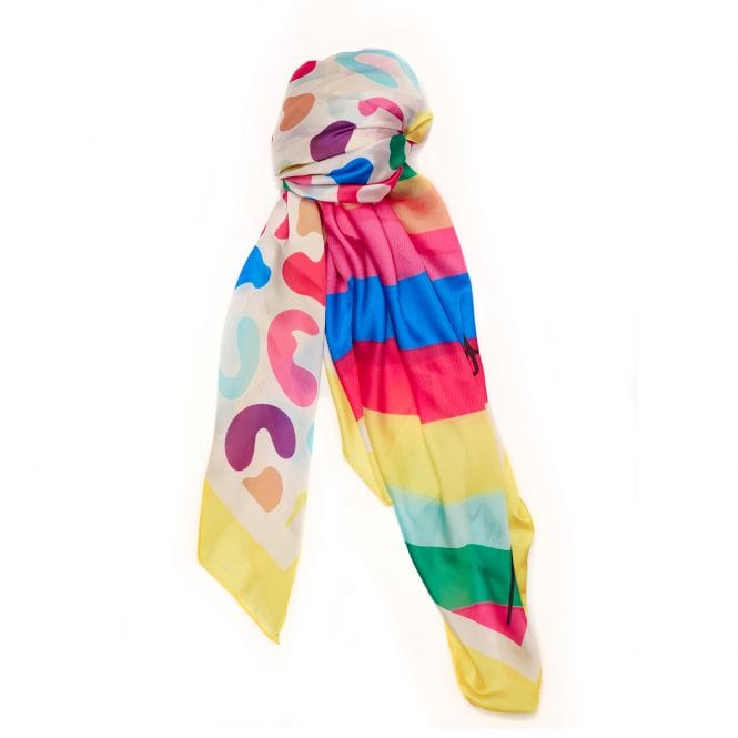 Moda In Pelle Bowe Rainbow Leopard and stripe print Satin scarf