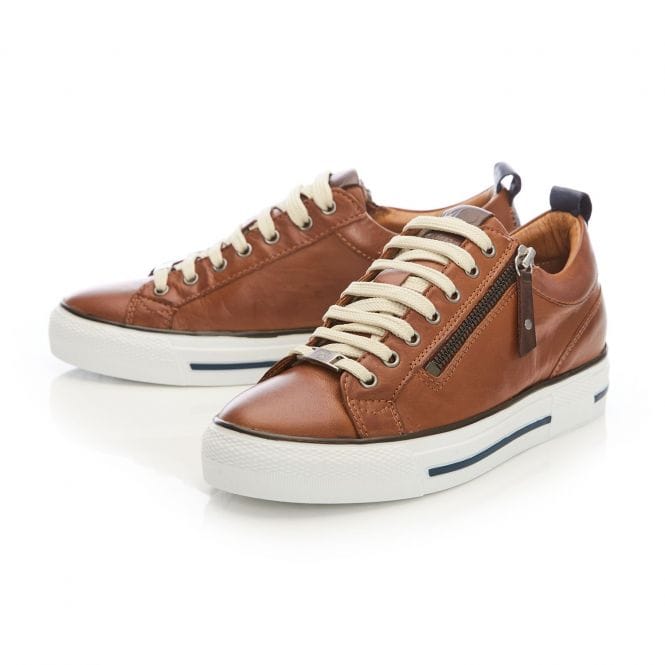 Moda In Pelle Brayleigh Tan Leather Trainer with side zip Only 3 & 8 left