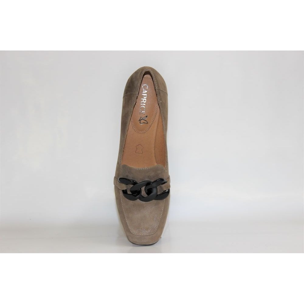 Caprice Olive Pearl Suede Heel Loafer. Only size 6.5 left