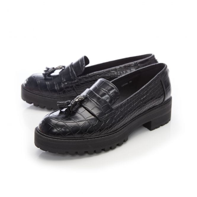 Moda in Pelle Cerie Black Croc Leather Loafer. Only sizes 4 and 8 left.