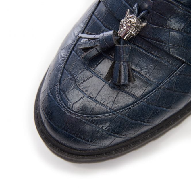 Moda in Pelle Cerie Navy Croc Leather Loafer Only size 8 left