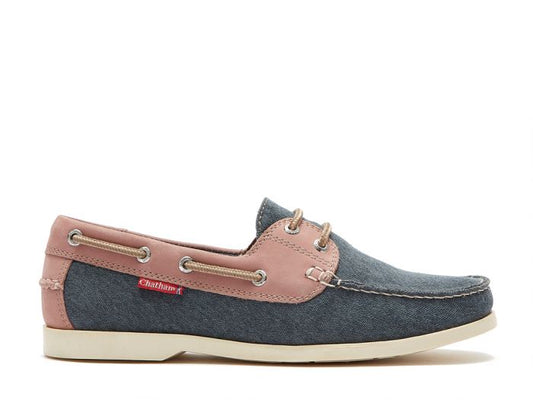 Chatham Bantham Navy and Pink Leather and Canvas Deck Shoe.