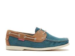 Chatham Bantham Blue and Tan Leather and Canvas Deck Shoe.