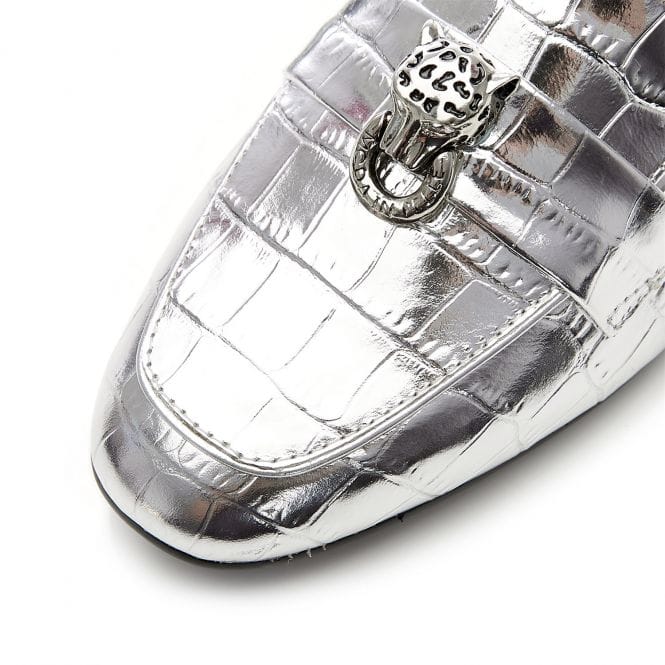 Moda in Pelle Eleni Silver Leather Loafer, only size 4 left.