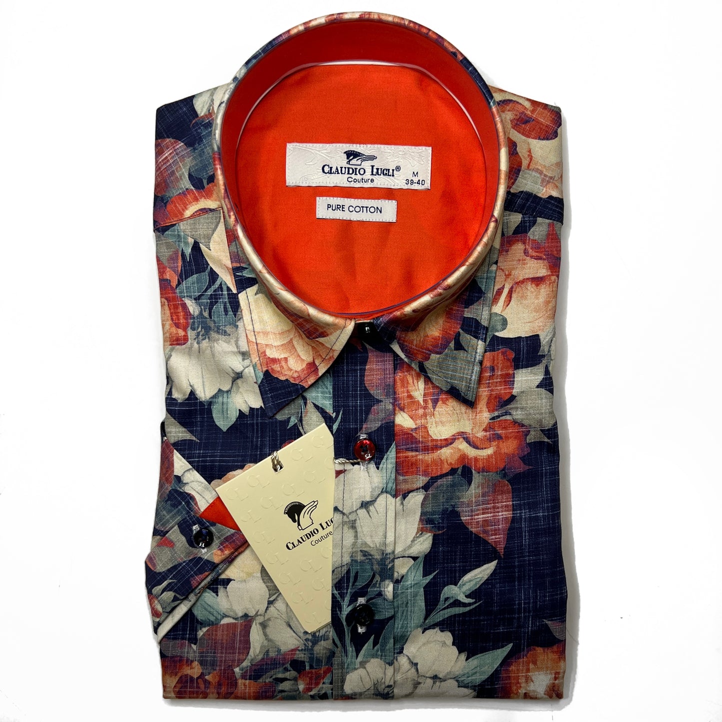 Claudio Lugli Men's Short Sleeve Navy Floral Shirt