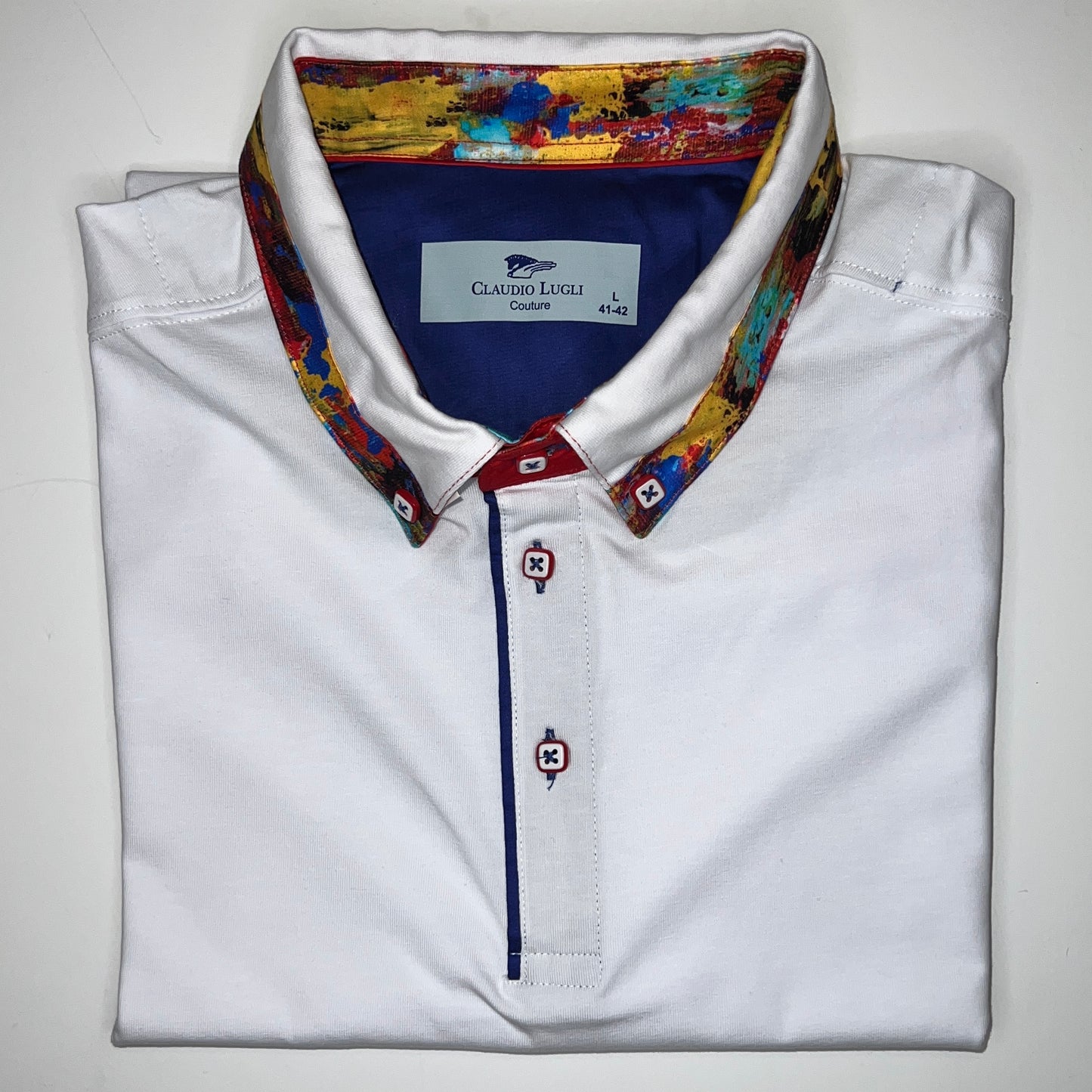 Claudio Lugli Mens White Splash Trim Polo Shirt - CL7091