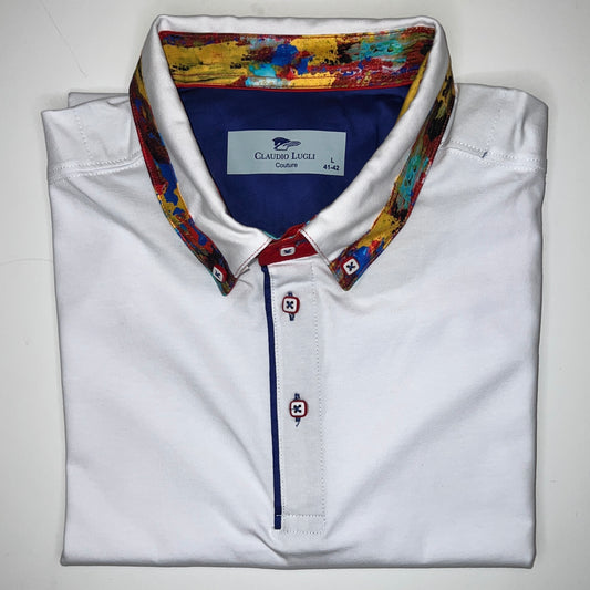 Claudio Lugli Mens White Splash Trim Polo Shirt - CL7091