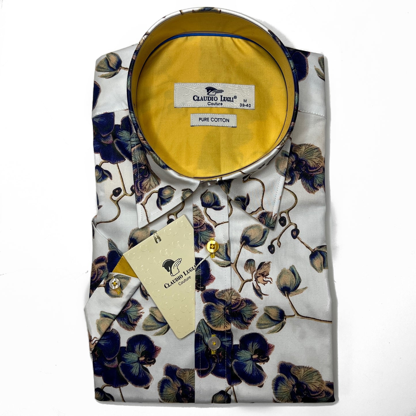 Claudio Lugli Men's Short Sleeve Orchid Print Shirt
