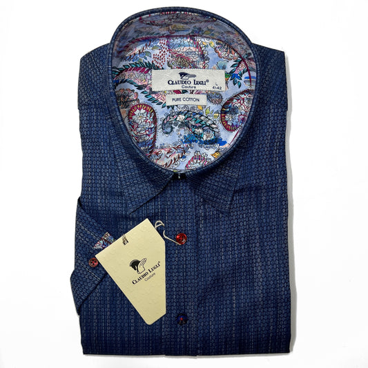 Claudio Lugli Men's Short Sleeve Navy Texture Shirt