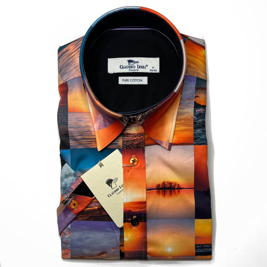 Claudio Lugli Men's Short Sleeve Sunset Beach Shirt