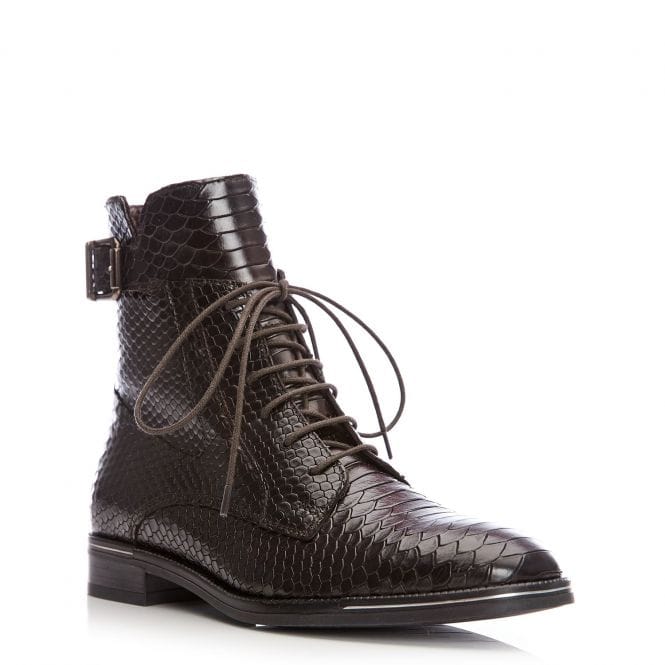 Moda In Pelle Landy Brown Croc Lace Up Side Zip Ankle boot, only sizes 3 and 4 left.