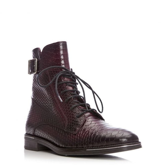 Moda In Pelle Landy Burgundy Croc Lace Up Side Zip Ankle boot, only sizes 3 left.