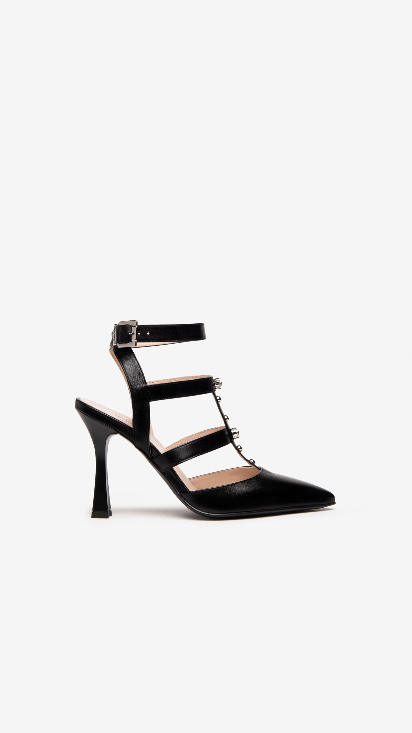 NeroGiardini Pandora Black Leather Heeled Shoe with Buckle. Only sizes 4.5 and 8 left.