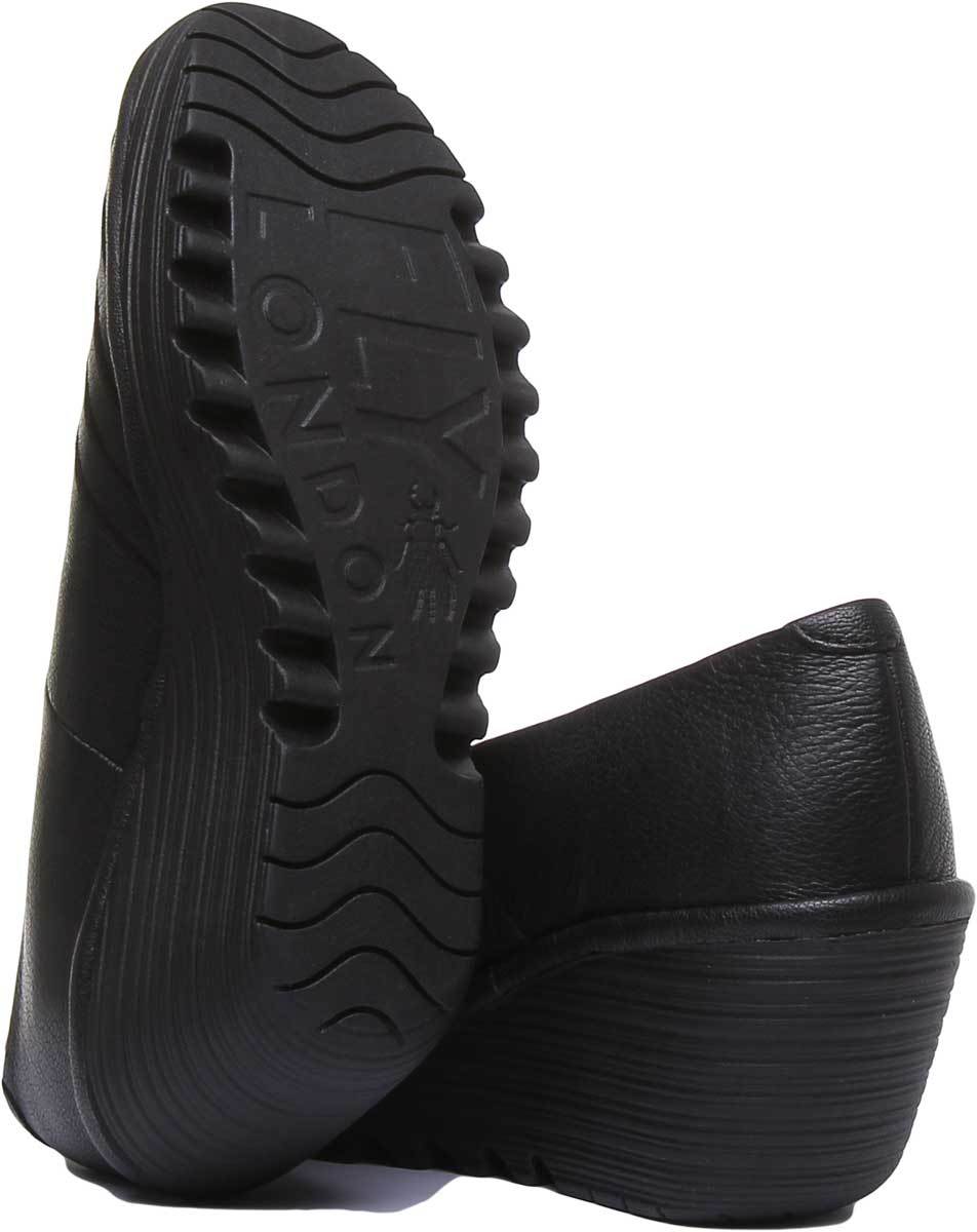 Fly London Black Yaku wedge shoe. Only size 8 left.