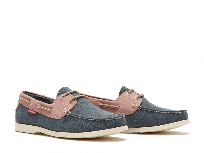 Chatham Bantham Navy and Pink Leather and Canvas Deck Shoe.