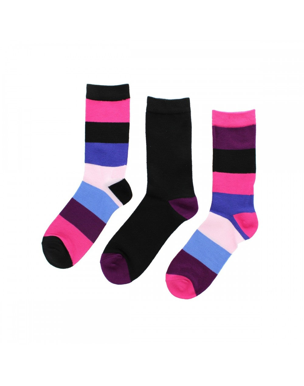 Wild feet Bamboo Black Pink and Purple stripe multipack Socks Size fits 4-8
