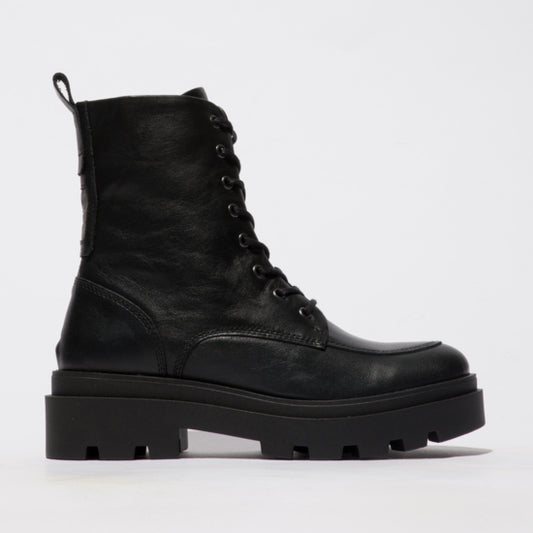 Fly London Jaye87 Lace-up Side zip Boot in Black. Only size 4 left.